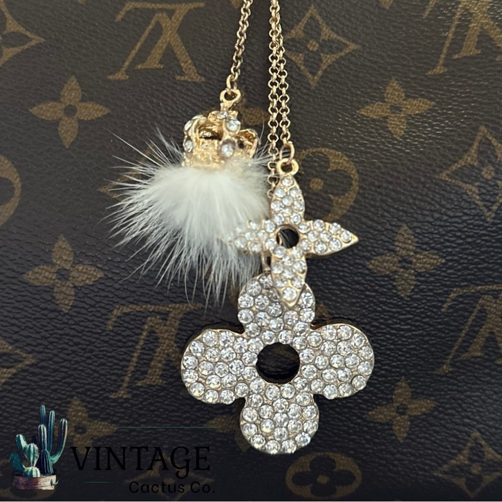 New! Monogram Rhinestone Inspired Bag Charm or Keychain! (White w/Gold Tone)